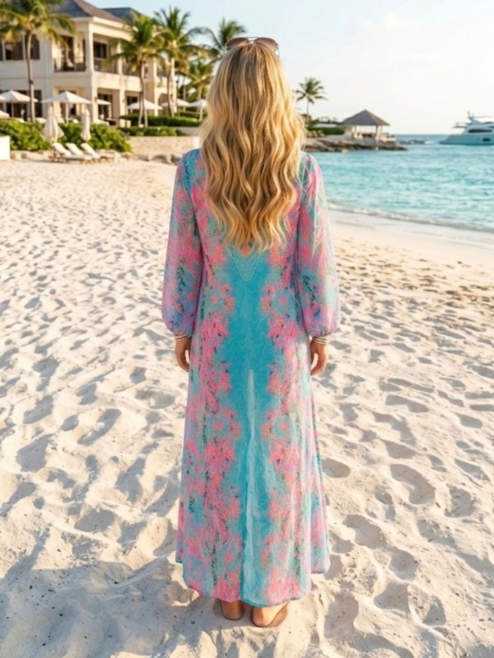 NWOT Lilly Pulitzer Frey Long Sleeve Maxi Cover Up Dress Seaweed Samba Size S/M - Picture 2 of 4